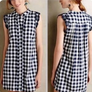Dear Creatures Anthropologie Trinette Gingham Plaid Lace Dress Blue White Small